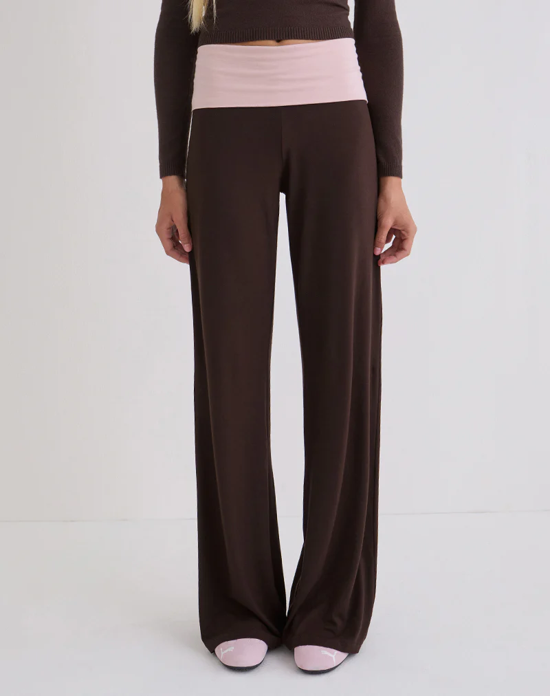 Coreta Foldover Trouser in Bitter Chocolate and Light Lilac