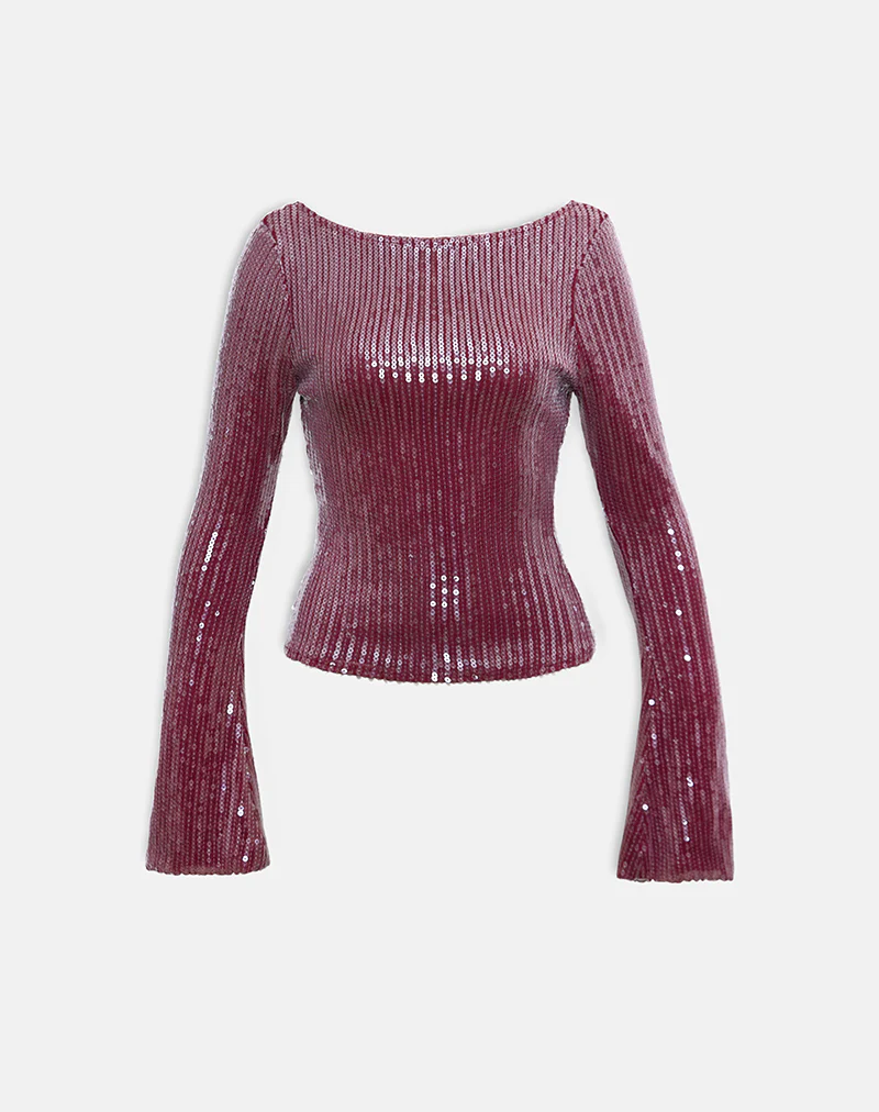 Jalwa Long Sleeve Top in Sequin Maroon