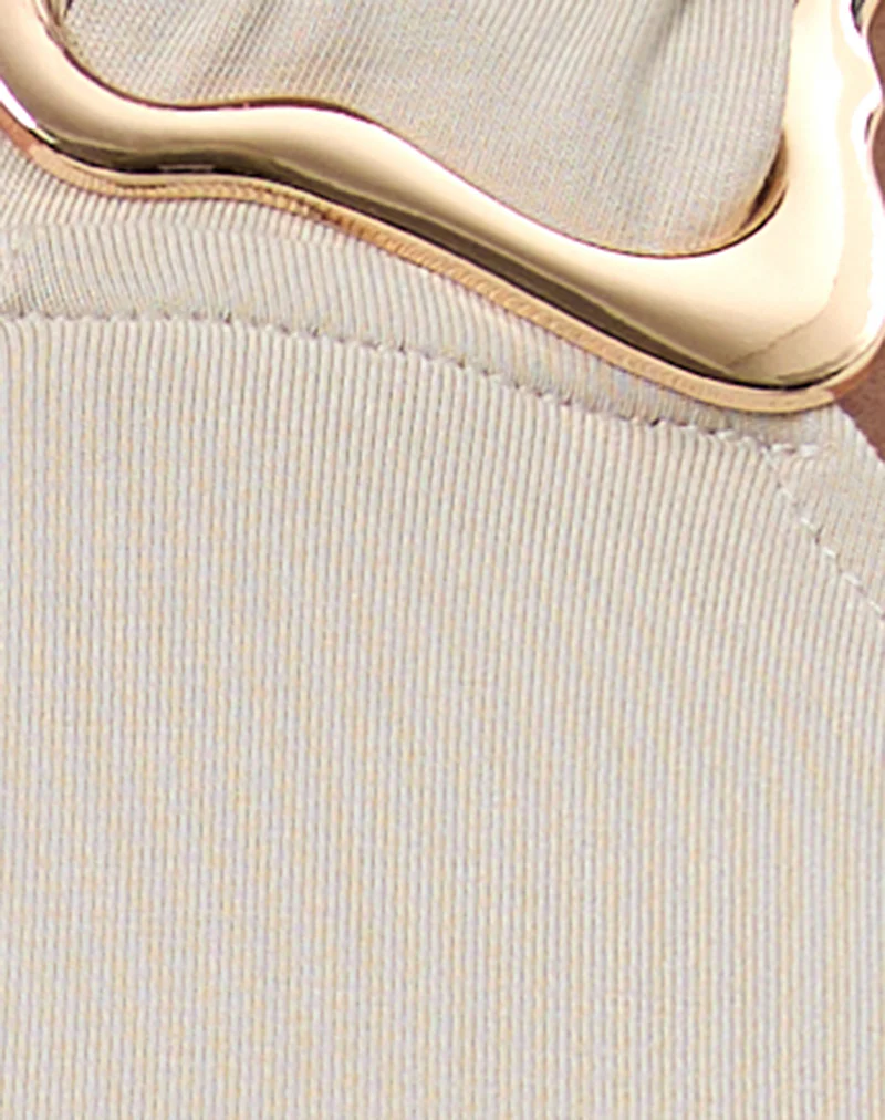 Lorie Halterneck Top in Cupro Oatmilk with Metal Ring