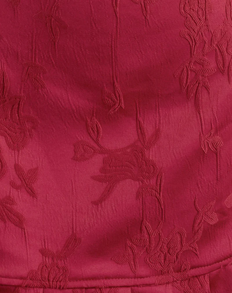 Benian Mini Dress in Satin Jacquard Red