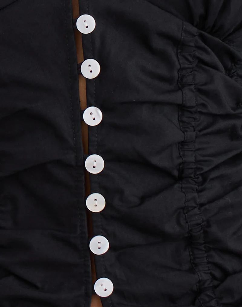 Kadek Fitted Plunge Blouse in Poplin Black