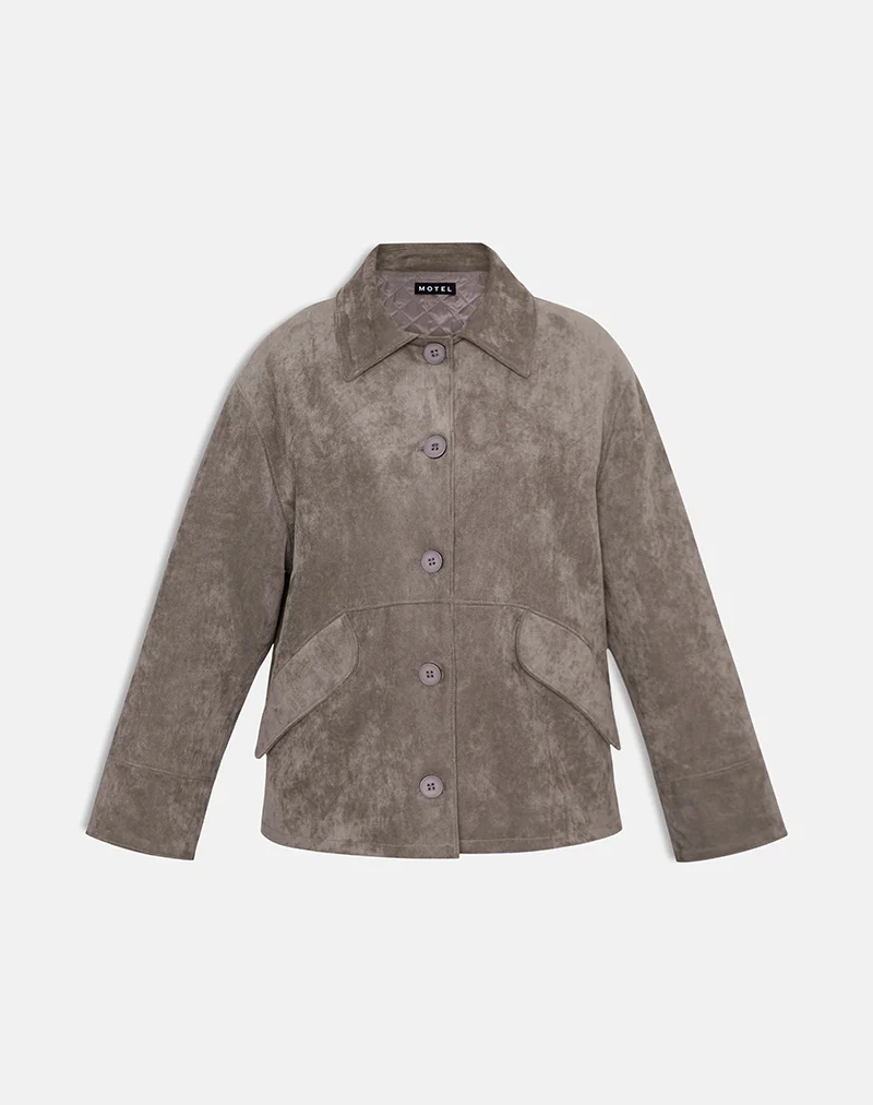 Orson Jacket in Faux Suede Olive Grey