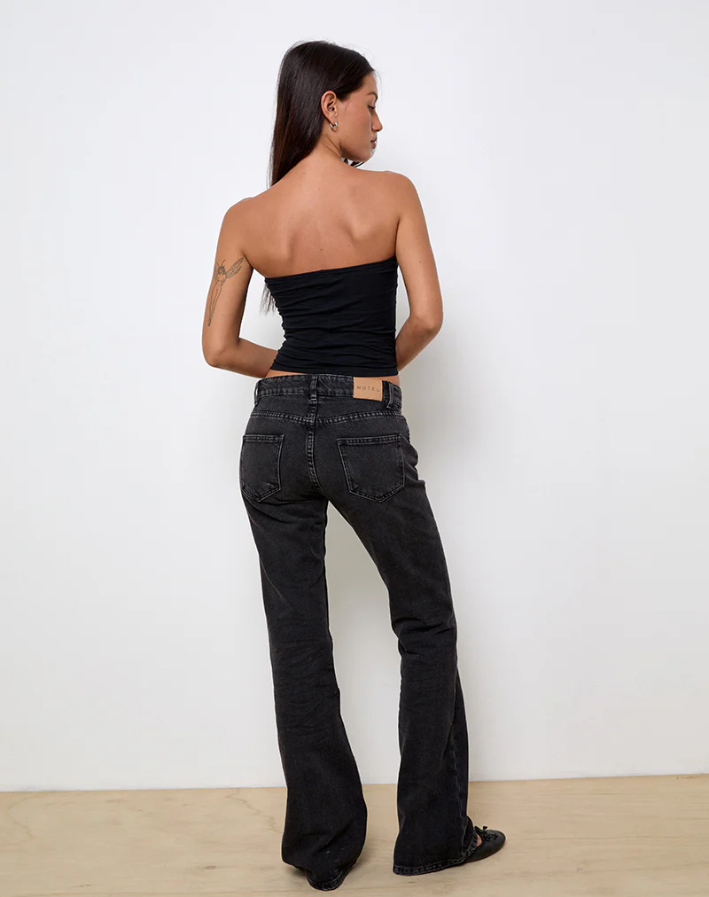 Rigid Low Rise Flare Jeans in Washed Black Grey