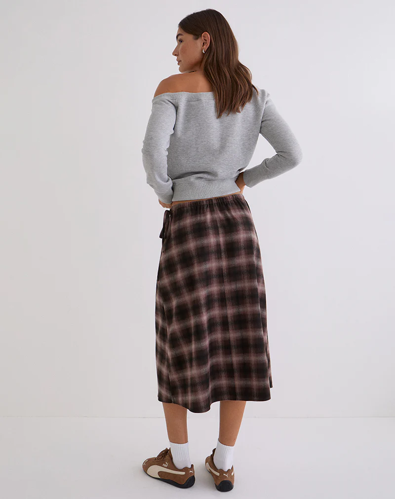 Taka Midi Skirt in Pink and Brown Check