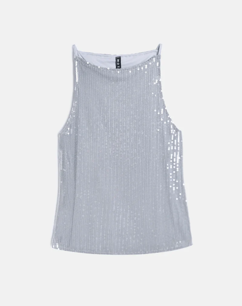 Damske Vest Top in Clear Tinted Sequin Grey