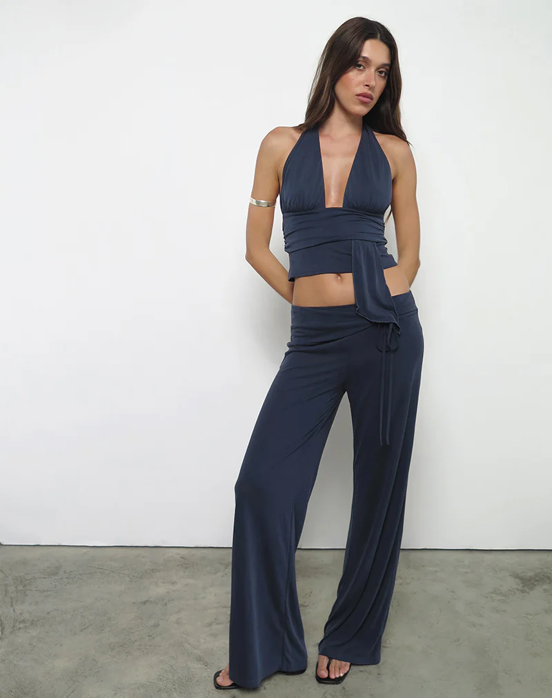 Prilla Halter Top in Cupro Ocean Storm