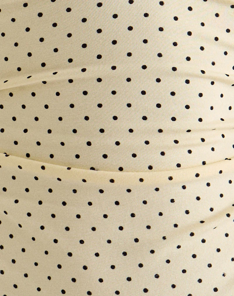 Lycia Plunge Top in Cream with Black Micro Polka Print