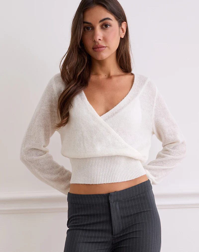 Nilza Wrap Top in Knit Off White