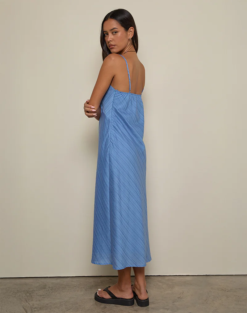 Elayna Midi Dress in Chiffon Stripe Blue