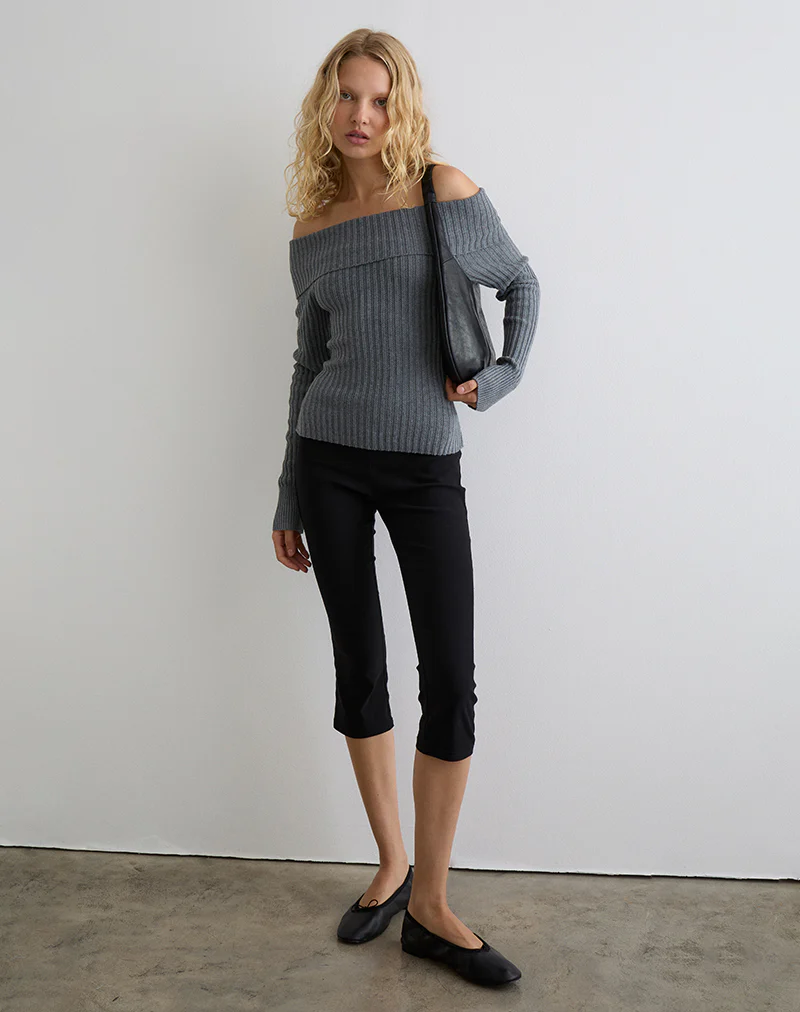Circe Knitted Bardot Top in Grey
