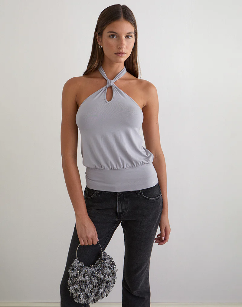 Giunea Knot Halter Top in Lilac Grey