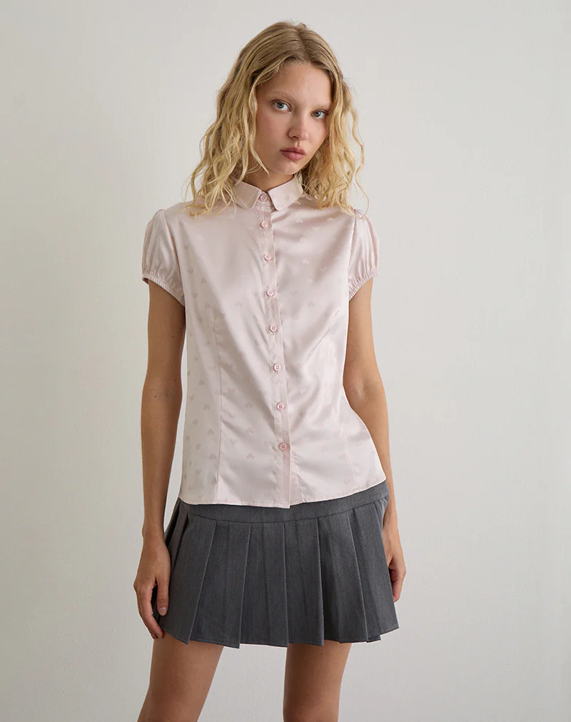 Meline Blouse in Satin Jacquard Pink