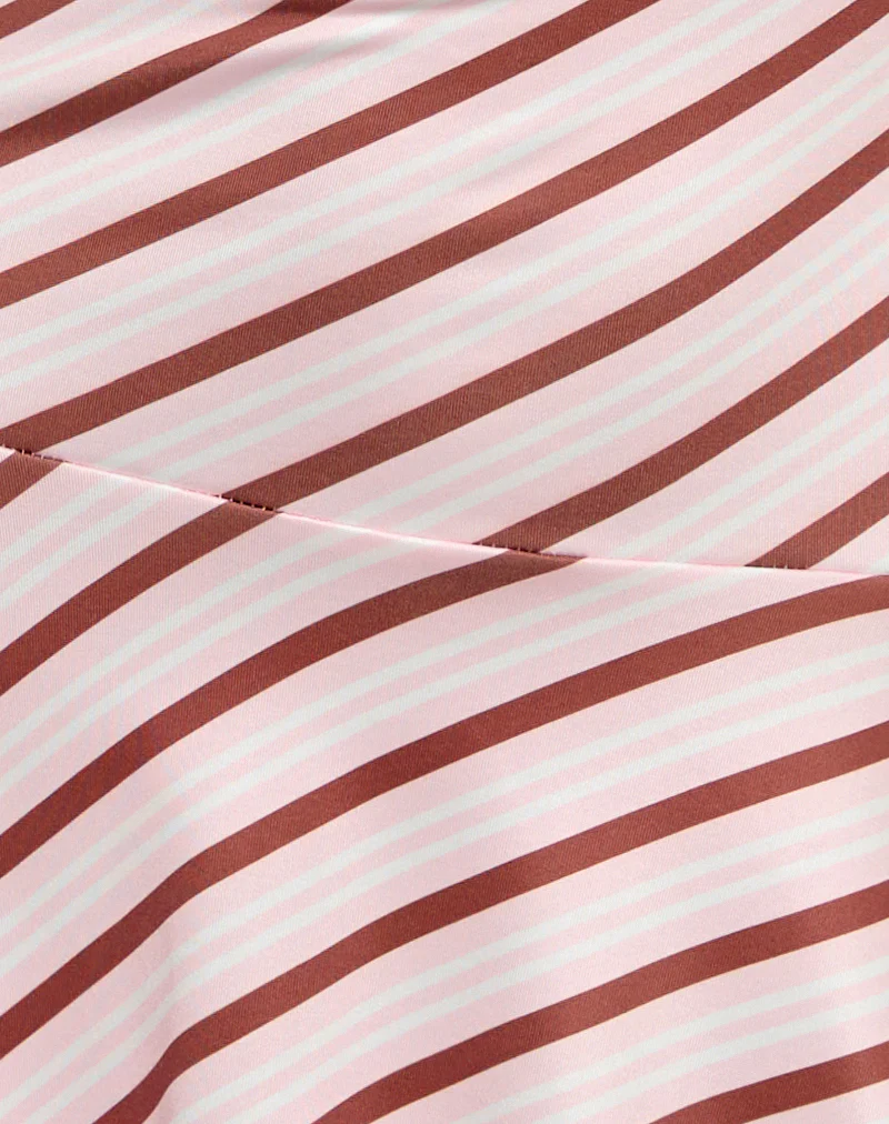 Kagari Mini Dress in Diagonal Stripe Pink