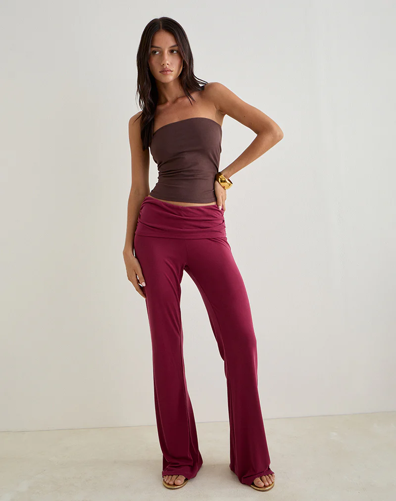 Jacita Low Rise Trousers in Cupro Burgundy