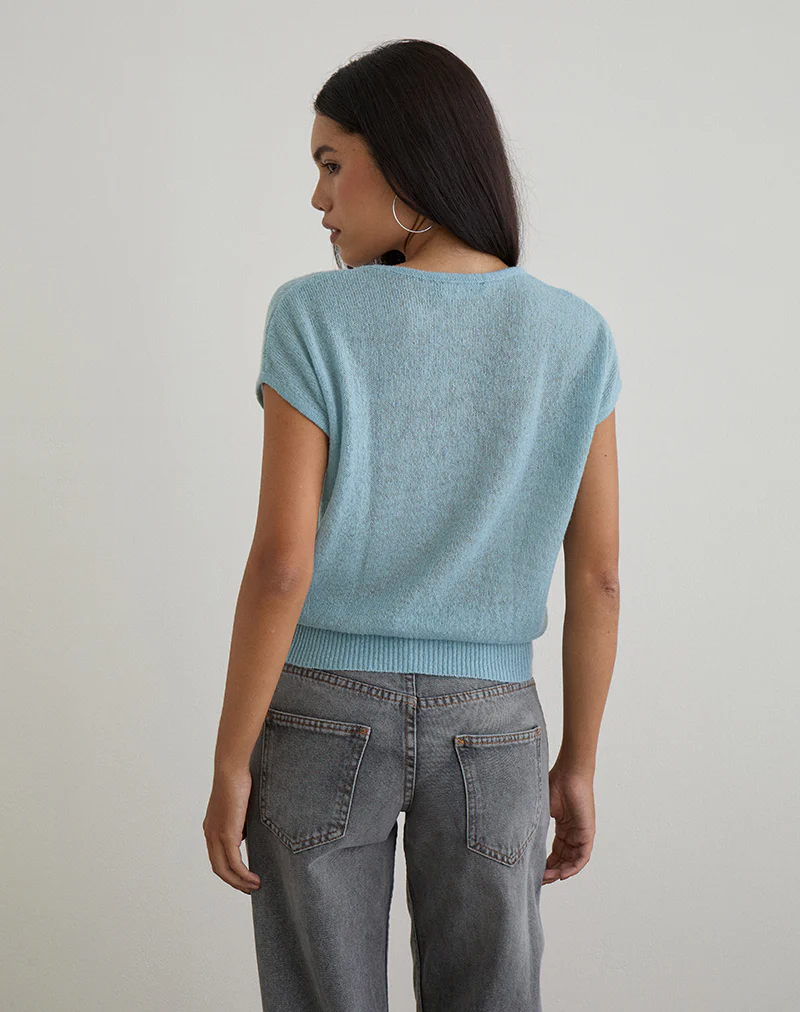 Sorin Deep Waistband Top in Knit Blue