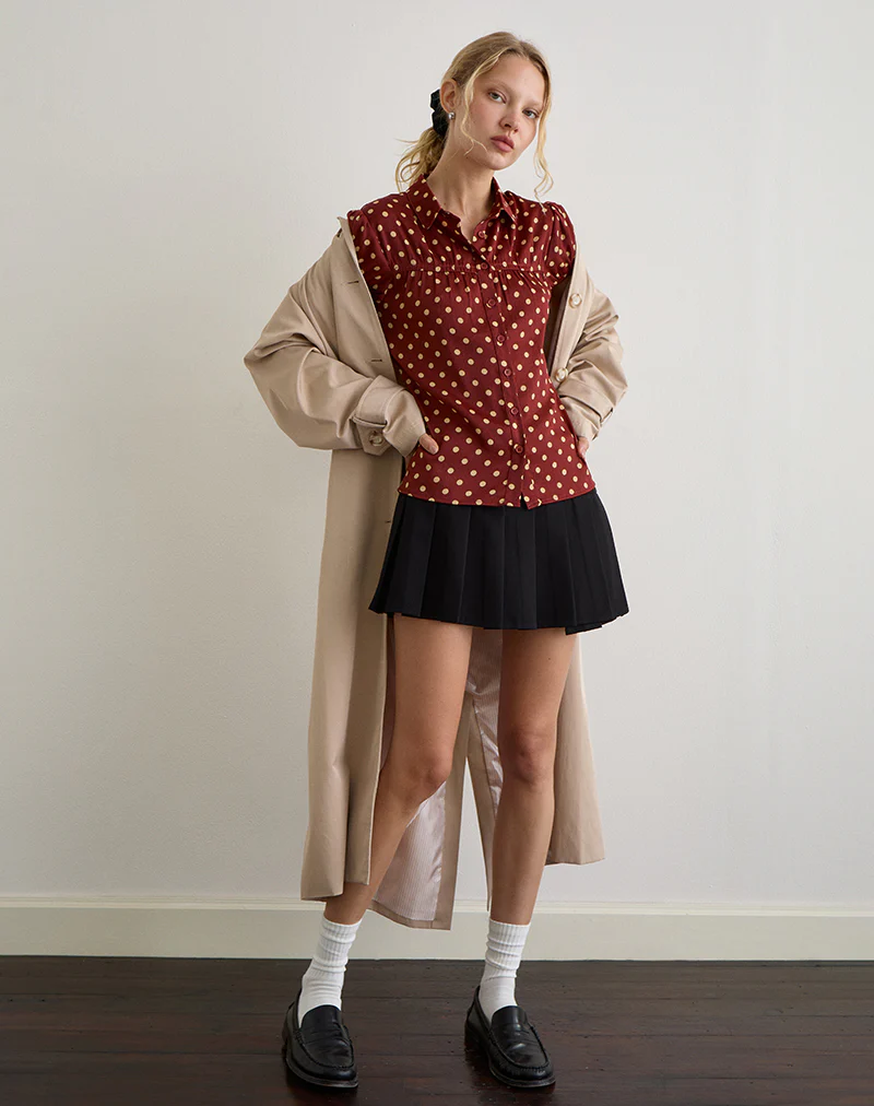 Ulsan Fitted Shirt in Burnt Red with Polka Print