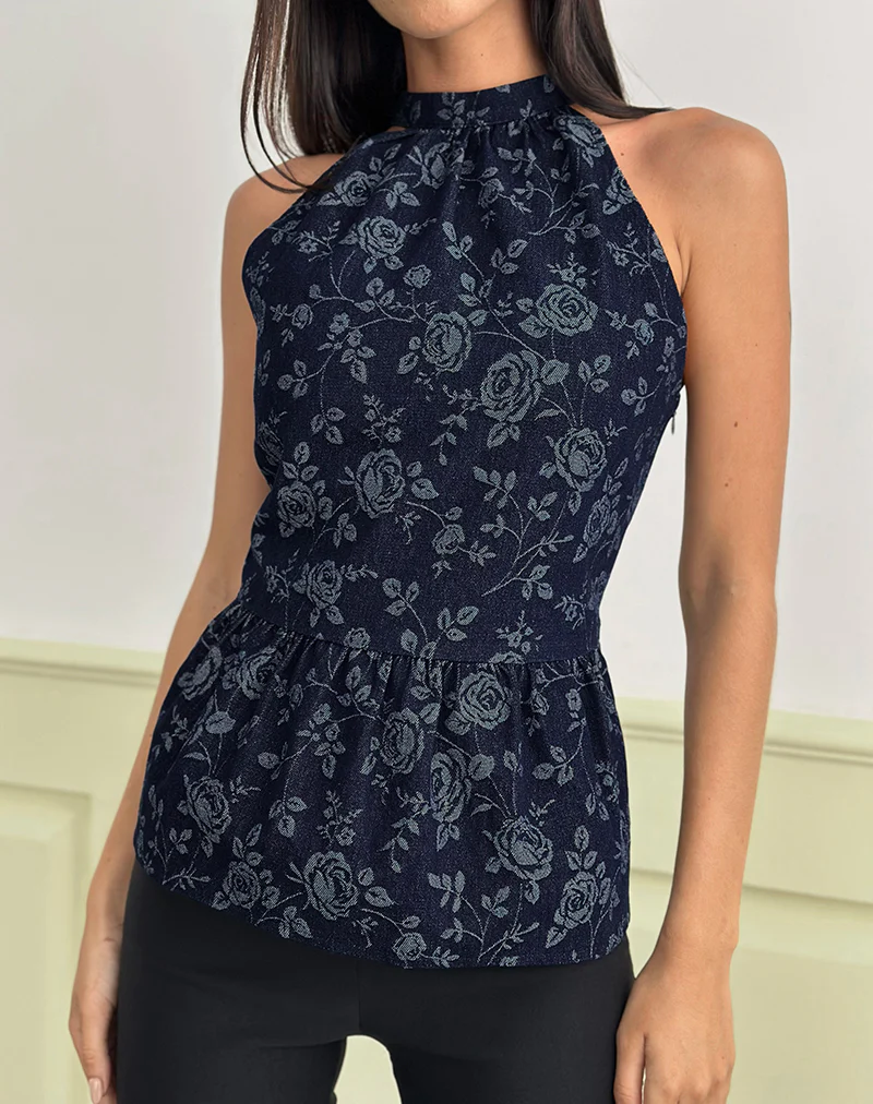 Obrix Top in Chambray Indigo Rose