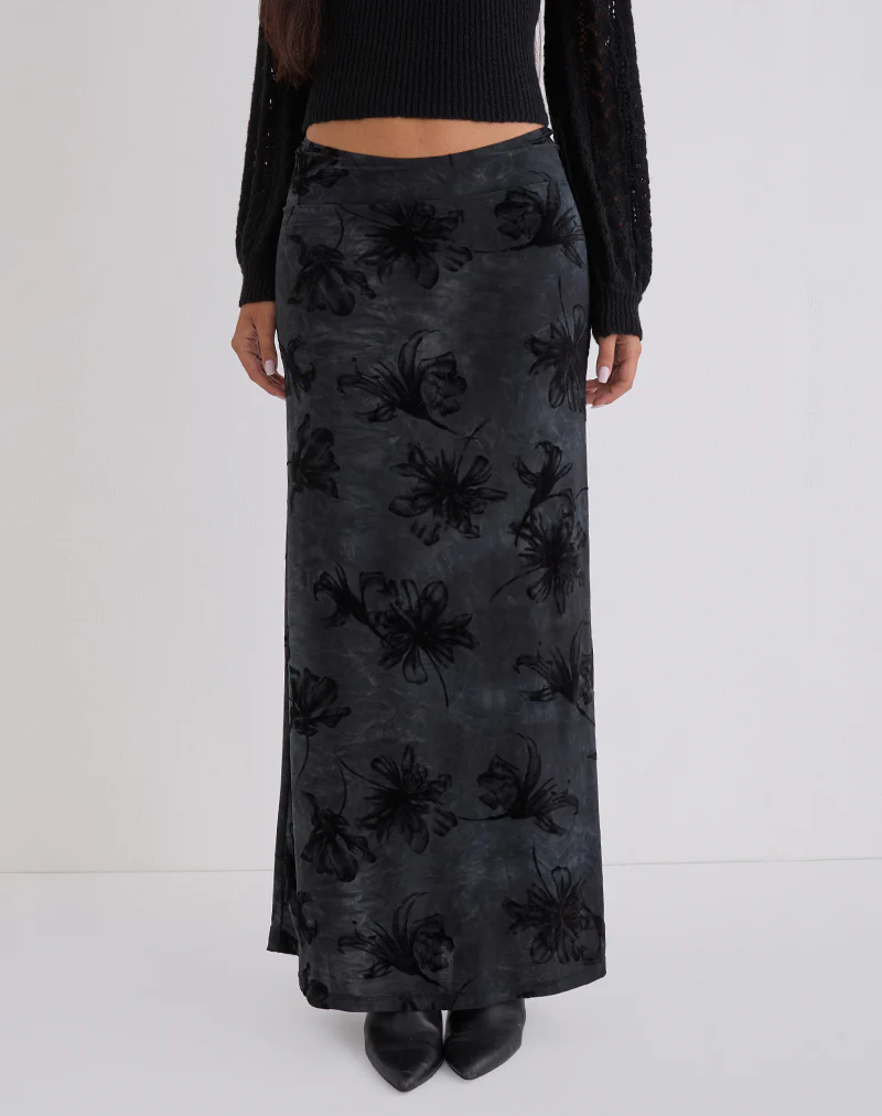 Alfreda Maxi Skirt in Burnout Velvet Grey