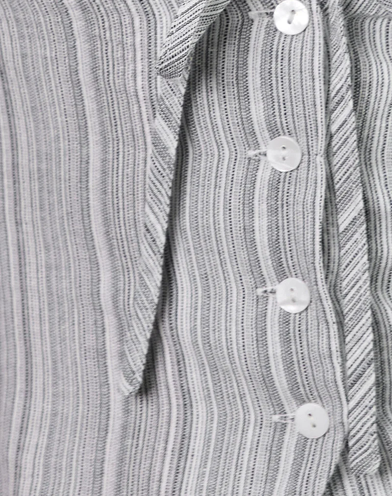 Miyuki Tie Front Halterneck Top in Woven Stripe Grey