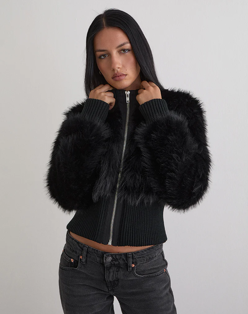 Homari Shaggy Faux Fur Jacket in Black