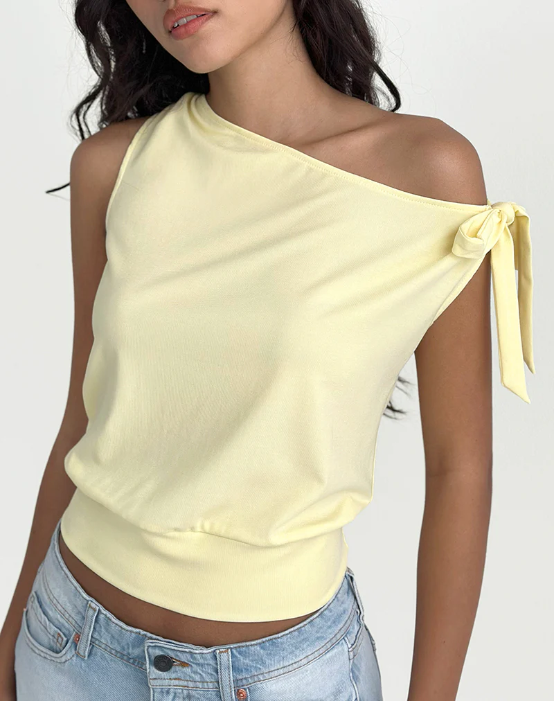 Aleyah Tie Shoulder Tee in Lemon