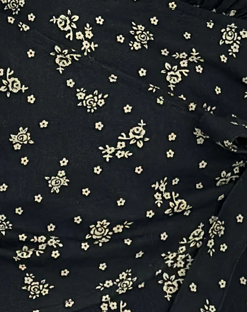 Yung Halterneck Wrap Top in Floral Land Black