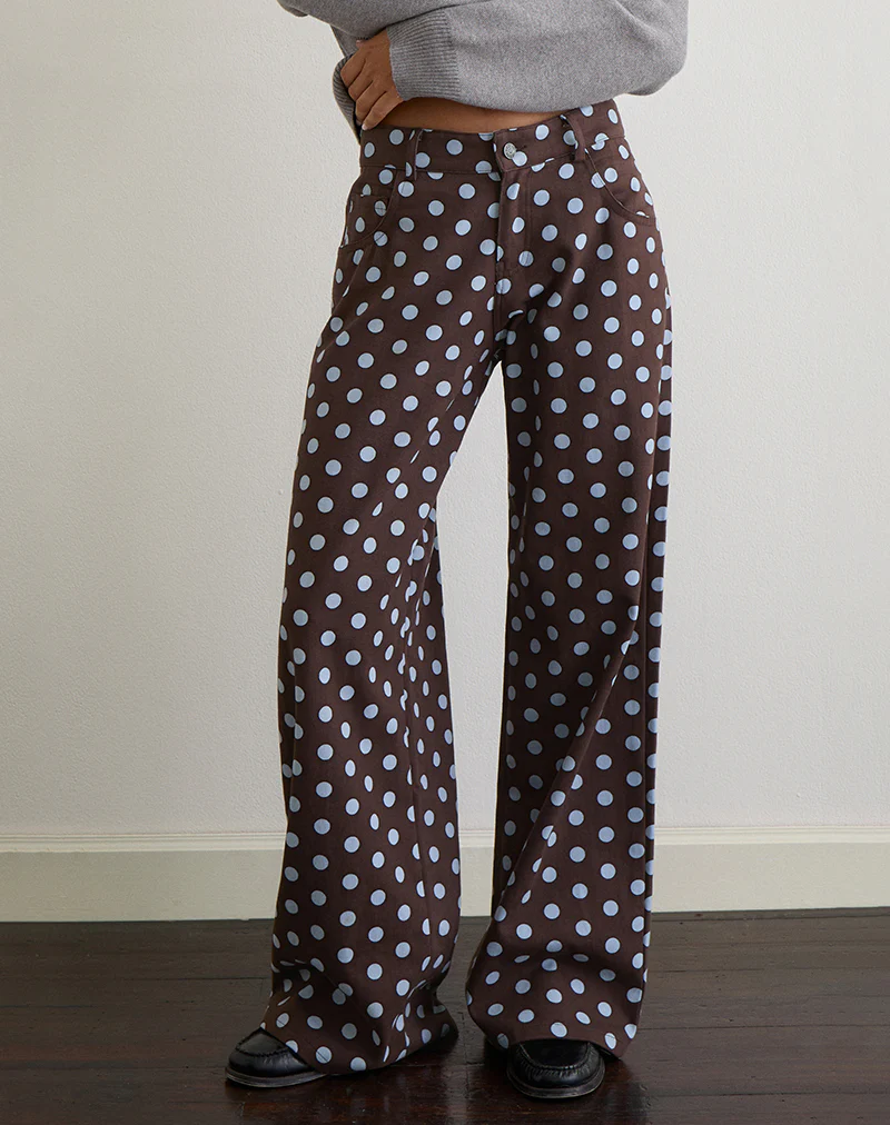 Low Rise Roomy Trouser in Mono Polka Brown