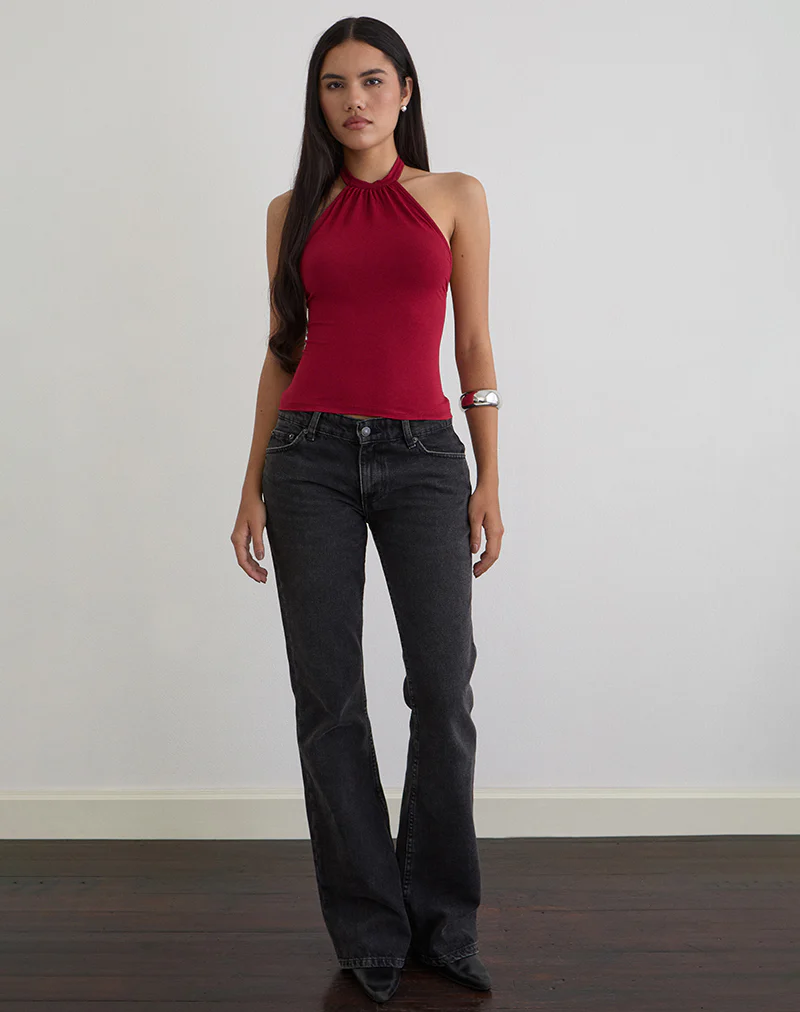 Raceline Halterneck Top in Rayon Jersey Adrenaline Red