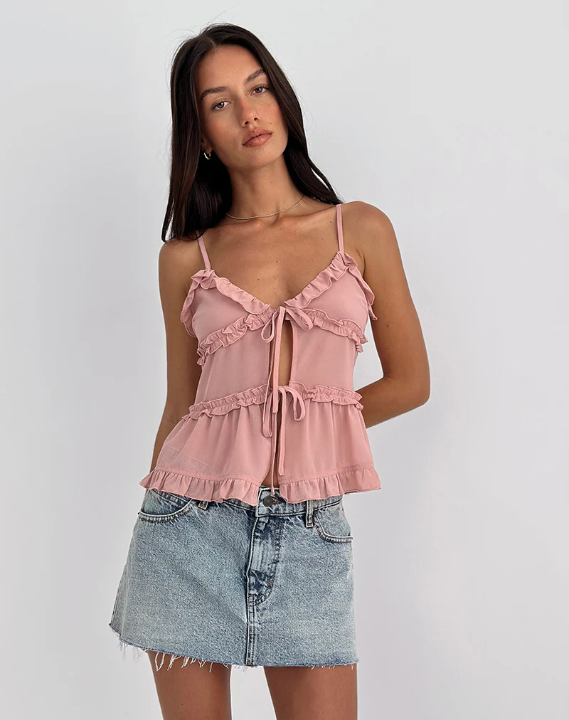 Raeya Tie Front Cami Top in Chiffon Pink