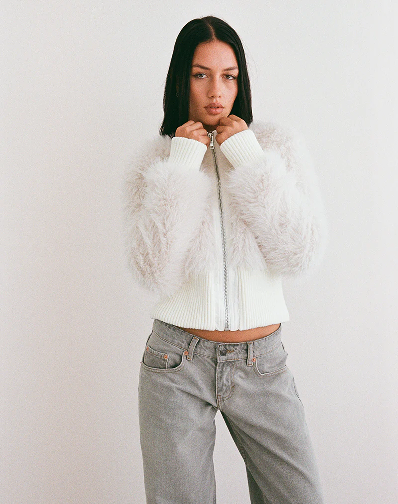 Homari Shaggy Faux Fur Jacket in Cream