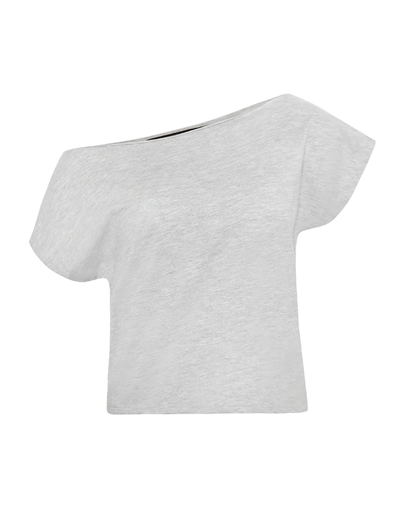 Balia Asymmetric Short Sleeve Basic Top in Grey Marl