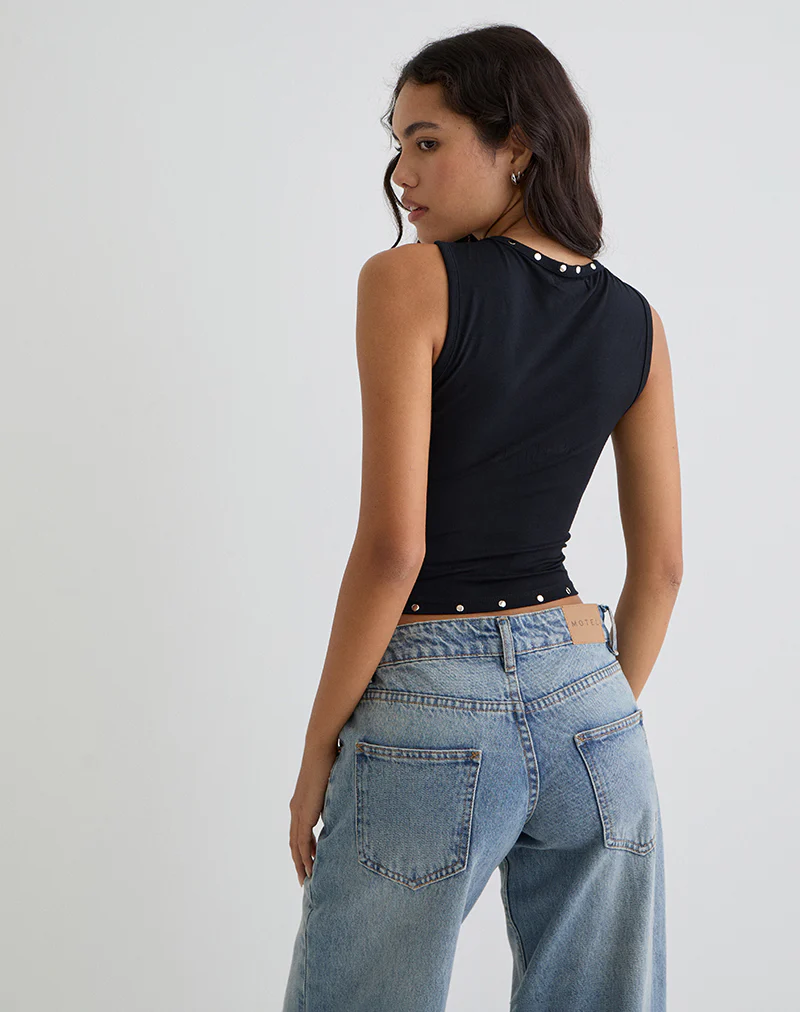 Yetta Double Stud Vest Top in Black