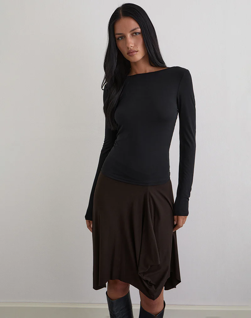 Diya Long Sleeve Twist Back Top in Cupro Black