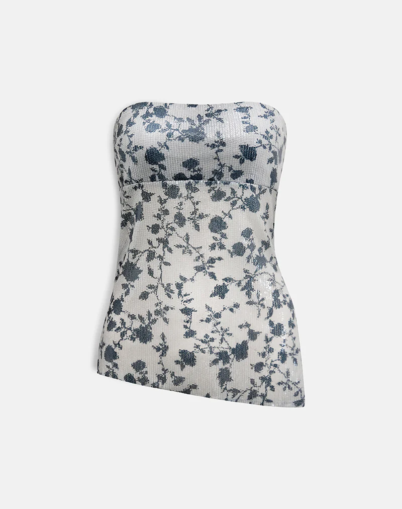 Brilia Bandeau Top in Sequin Flower Grey