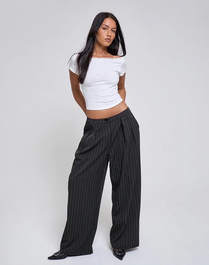 Syra Pleated Trousers in Pinstripe Black