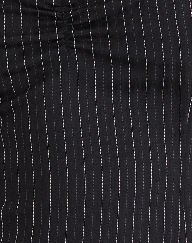 Elsa Top in Pinstripe Black with Leopard Binding