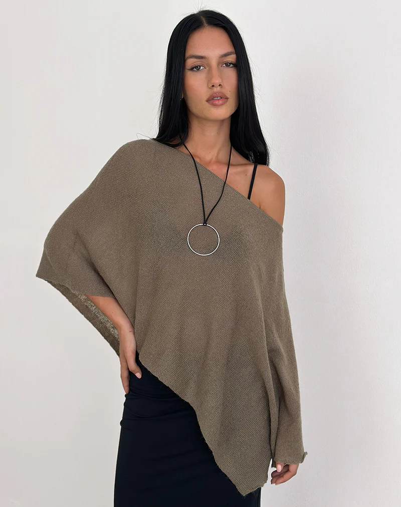 Maliha Poncho in Sheer Knit Taupe