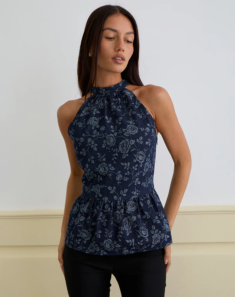 Obrix Top in Chambray Indigo Rose