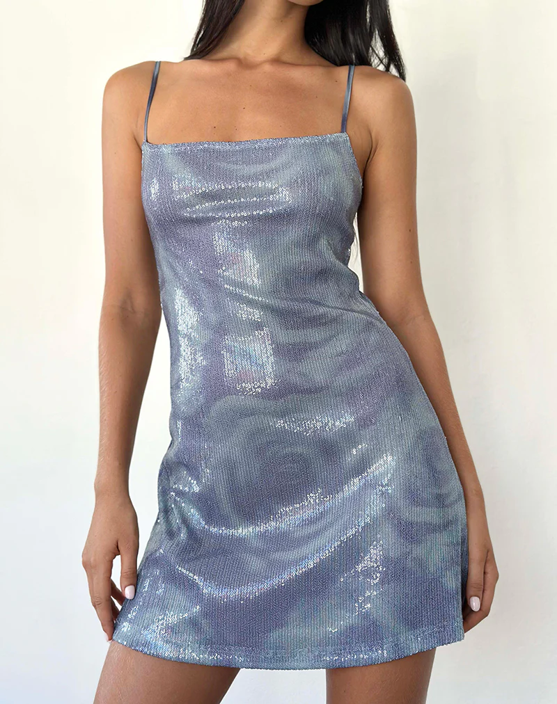 Turu Mini Dress in Sequin Abstract Rose Grey