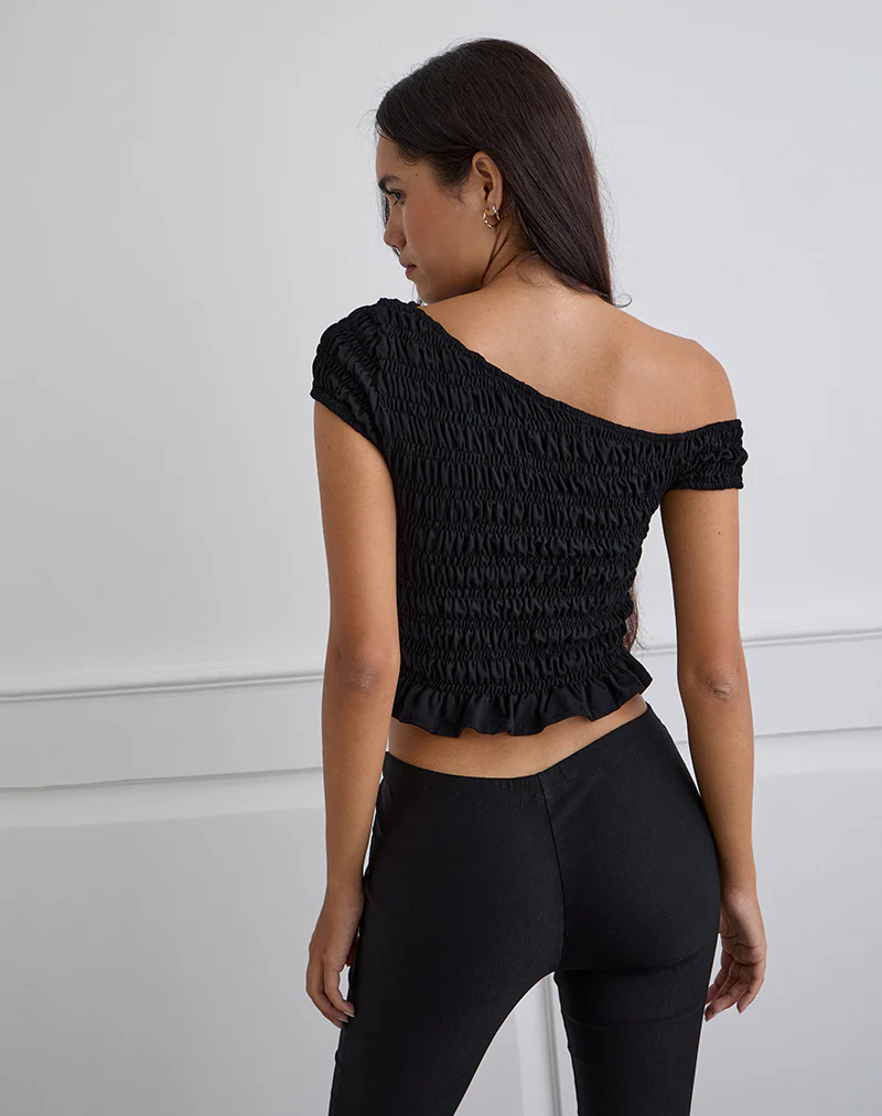Mirita Shirred Top in Black