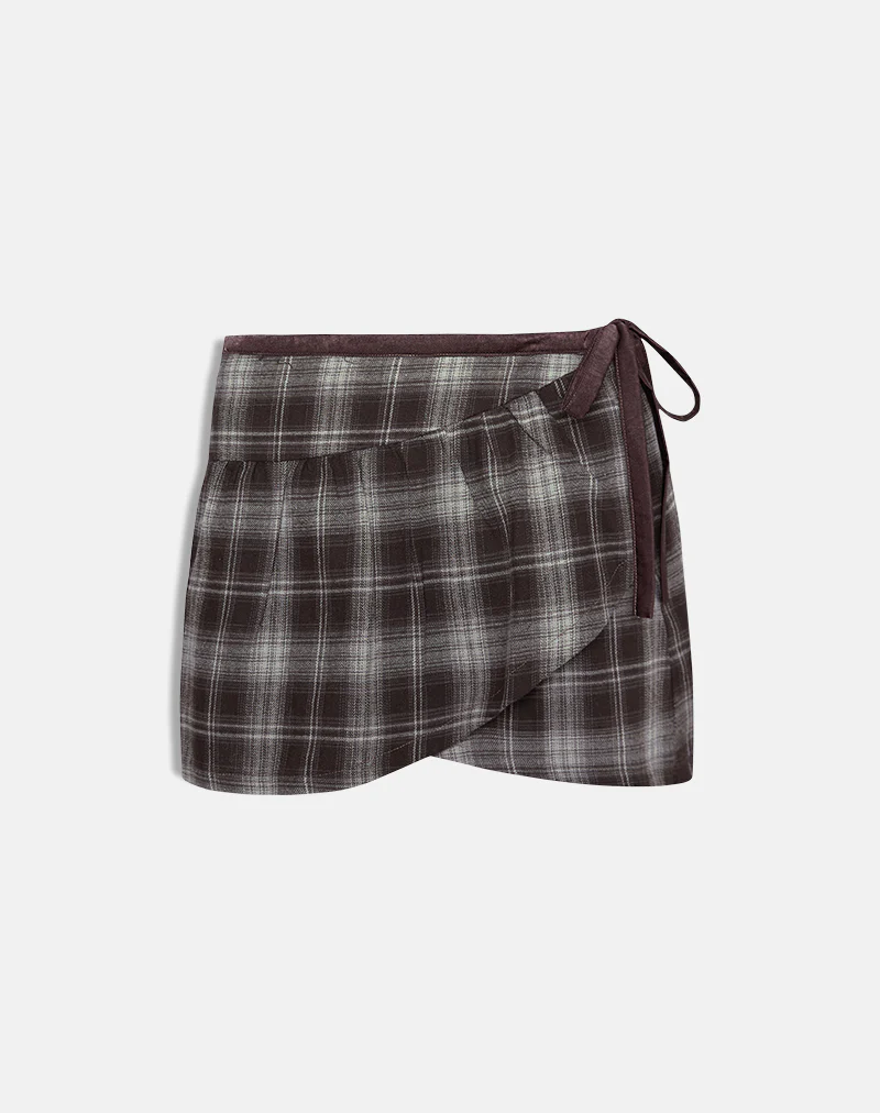 Billa Wrap Mini Skirt in Grey Check