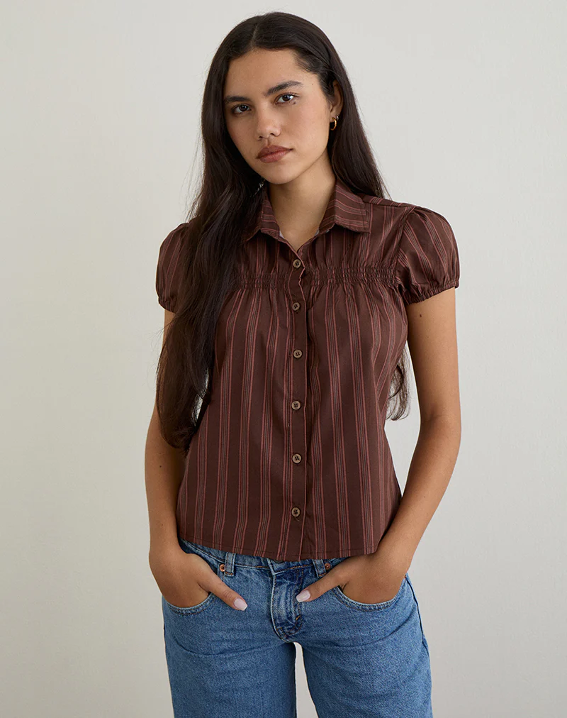 Ulsan Shirt in Poplin Stripe Brown