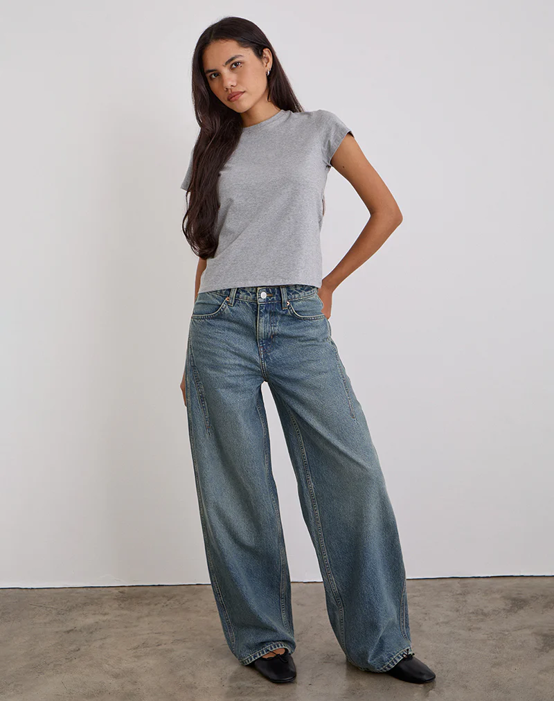 Low Slung Roomy Jeans in Vintage Blue Green