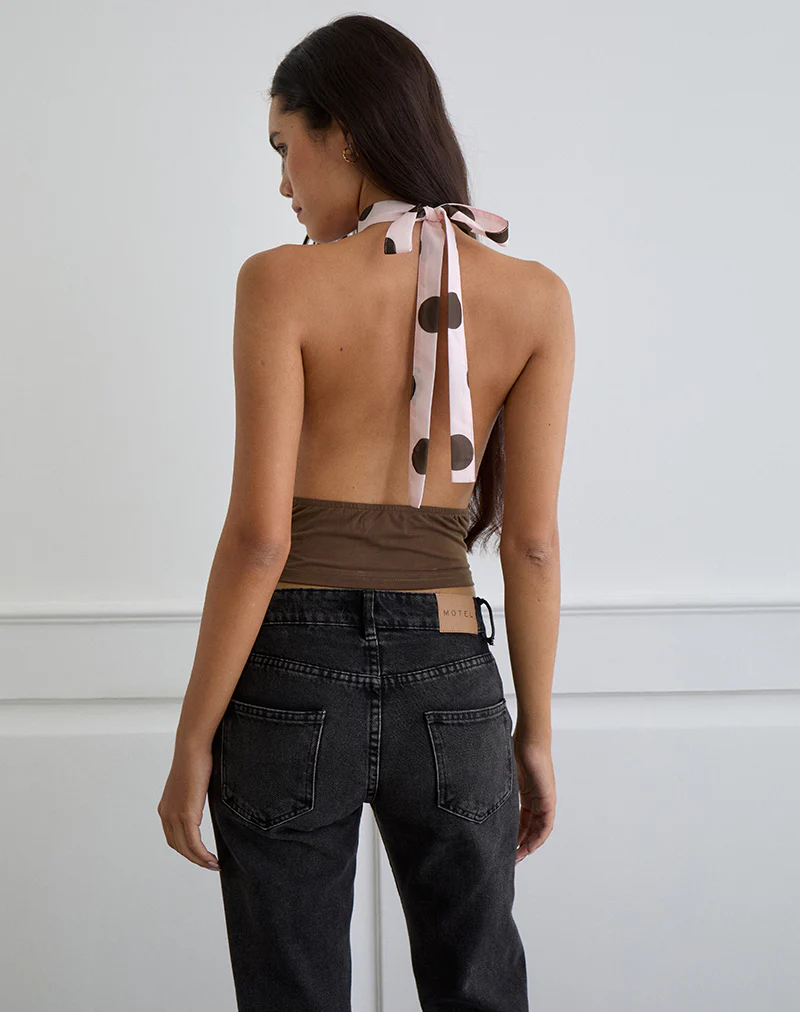 Rania Top in Pink Chiffon with Bold Polka Print