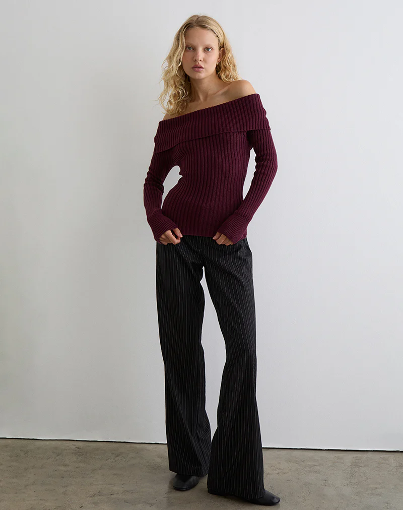 Saskia Bardot Bow Back Top in Dark Cherry