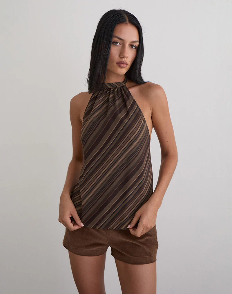 Brielle Top in Chiffon Mix Brown Stripe