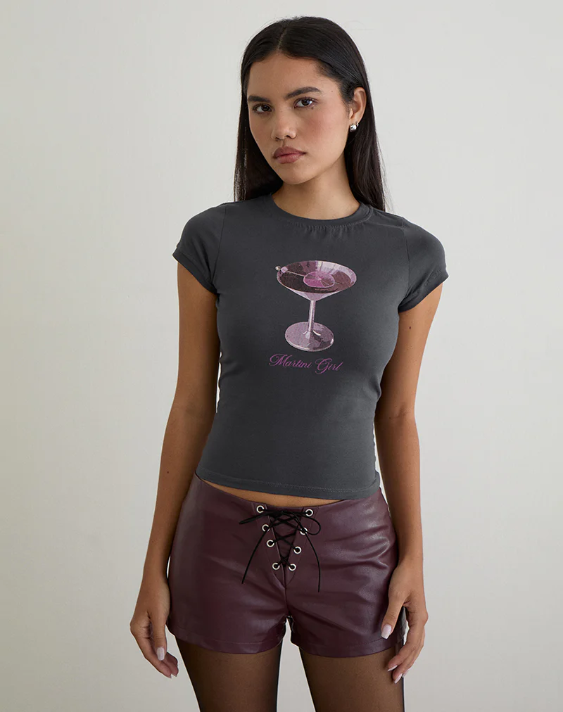 Sutin Tee in Beluga Grey with Martini Girl Graphic