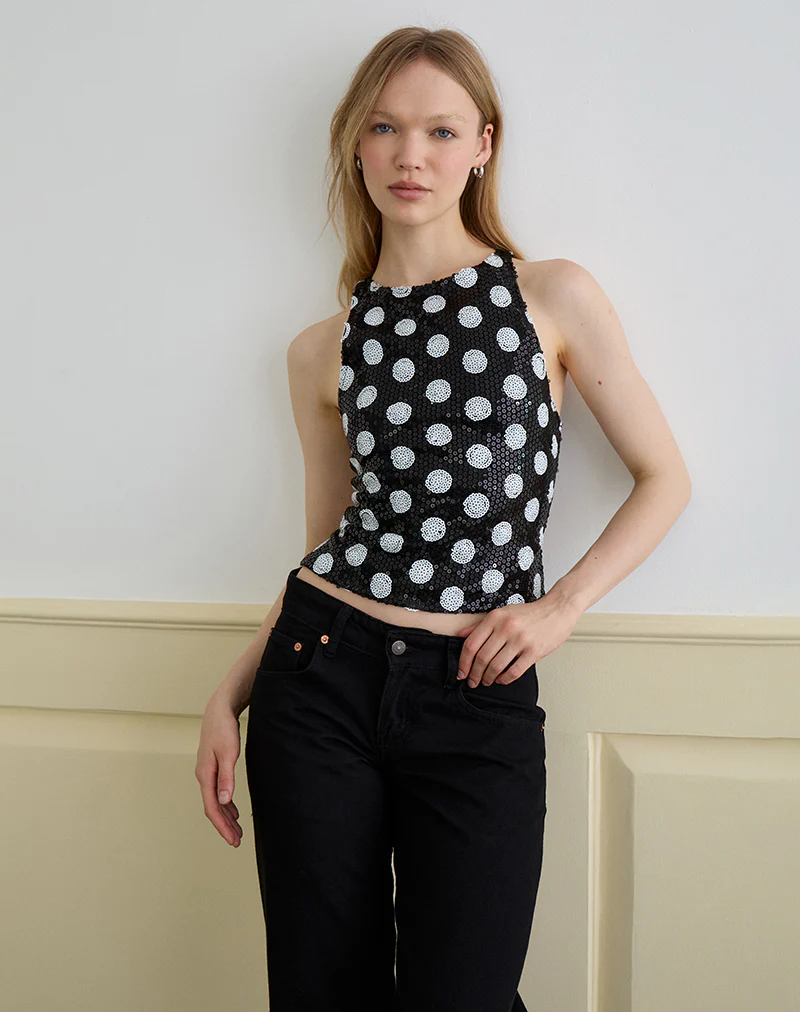 Felicita Top in Polka Sequin Monochrome