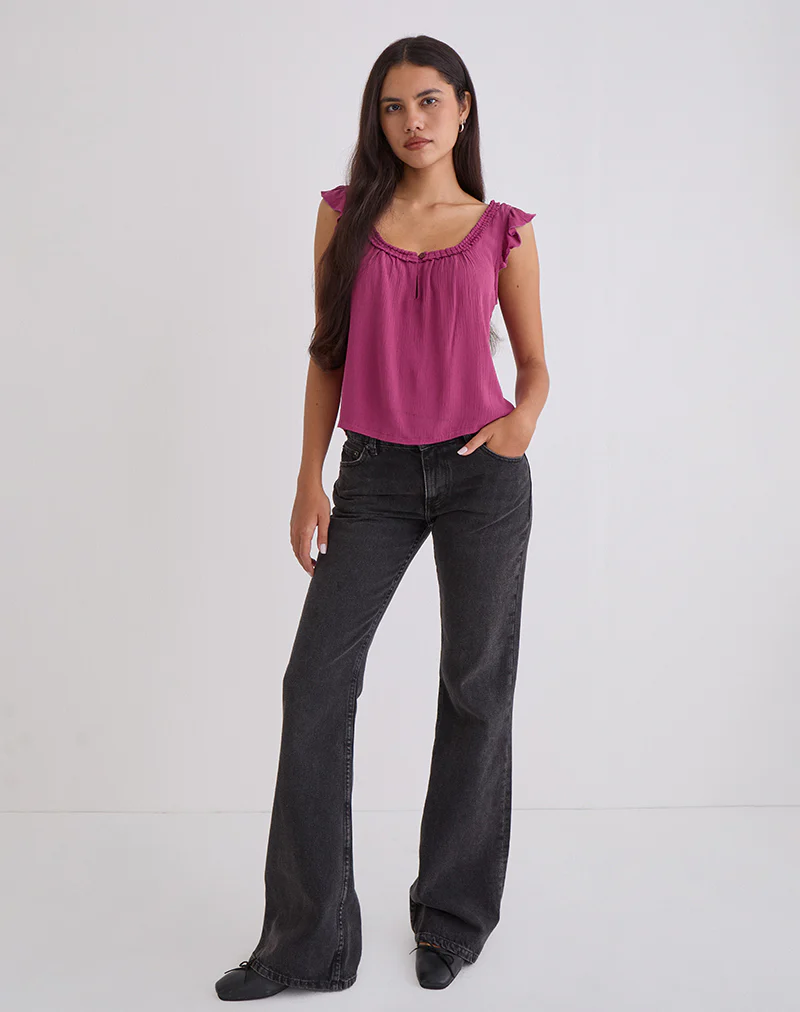 Merisso Scoop Neck Keyhole Top Daco in Rose Burgundy