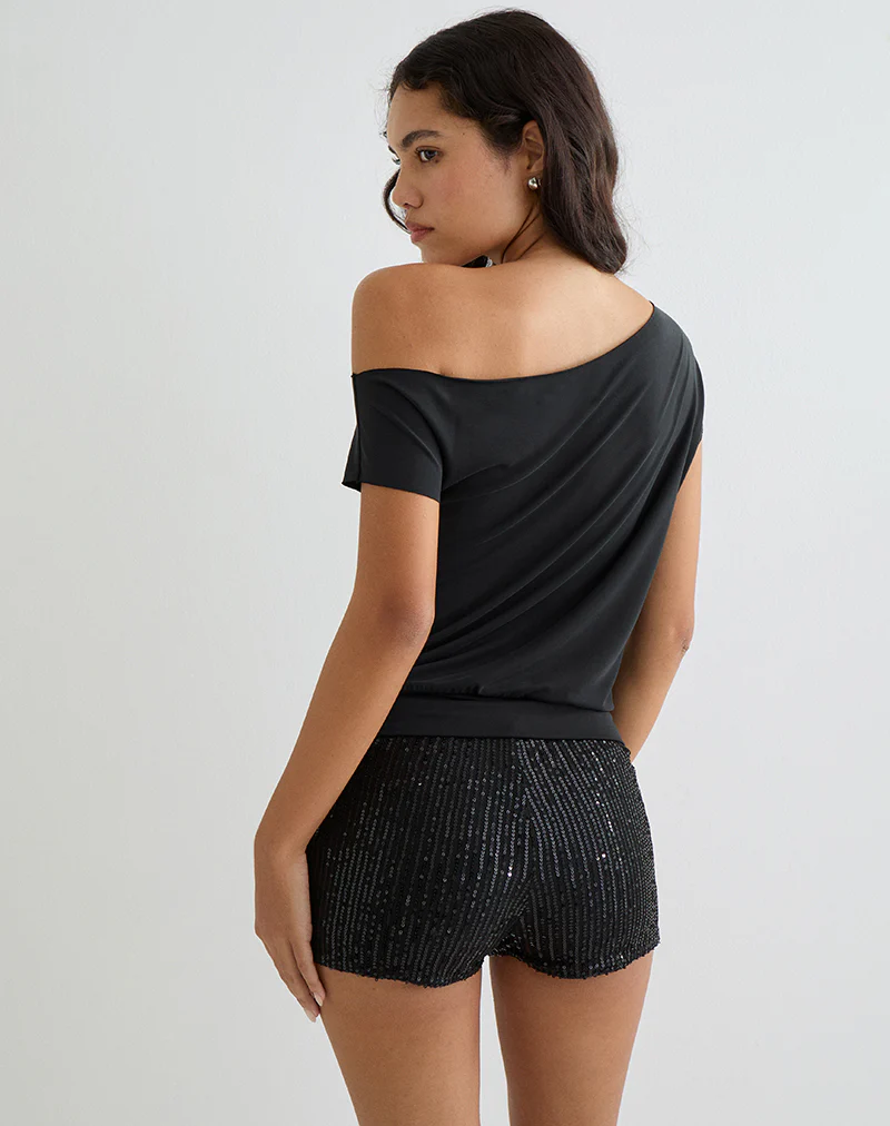 Elysian Asymmetric Top in Cupro Black